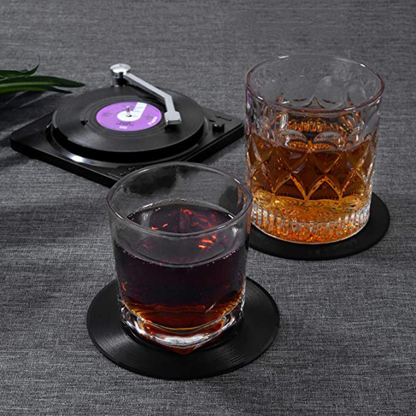 Awesome 6pcs Vinyl Disk Coasters With Vinyl Record Player Holder
