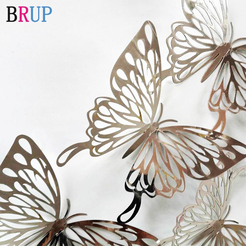 Gorgeous! 12Pcs 3D Hollow Golden Silver Butterfly Wall Stickers