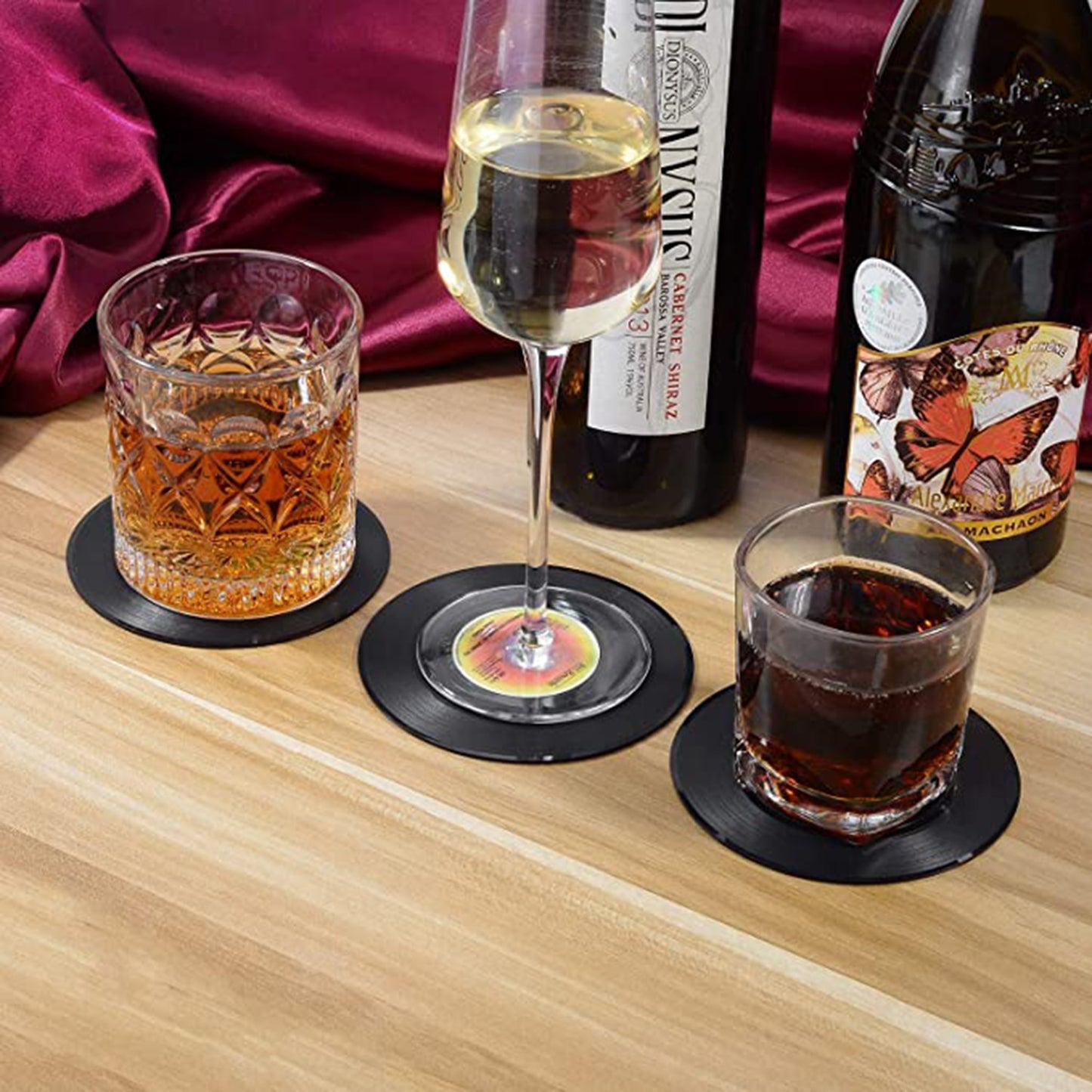 Awesome 6pcs Vinyl Disk Coasters With Vinyl Record Player Holder