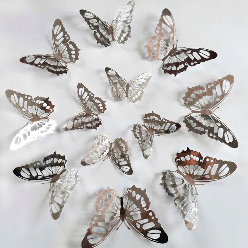 Gorgeous! 12Pcs 3D Hollow Golden Silver Butterfly Wall Stickers